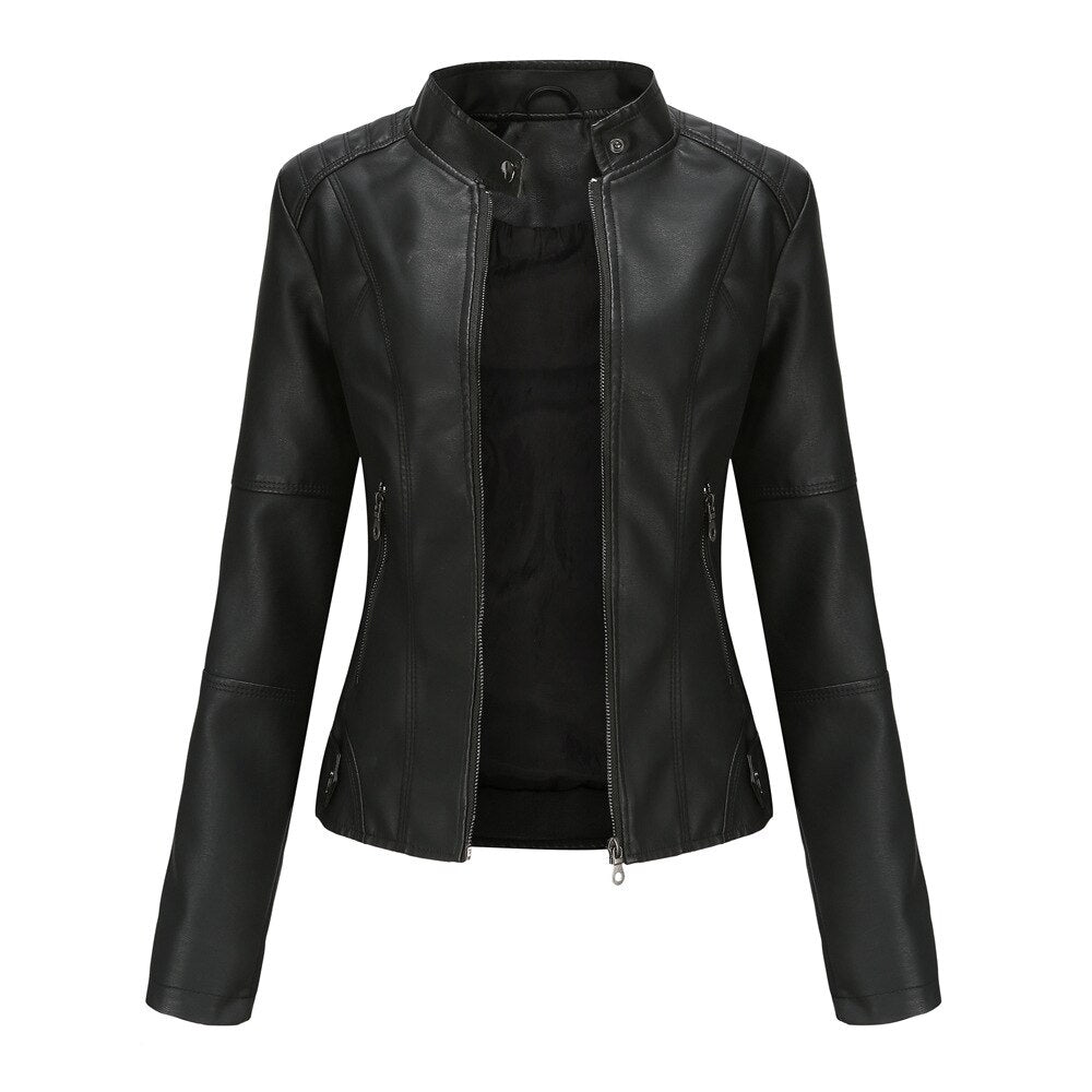 Street Wave Isabella Womens PU Leather Jacket Mandarin Collar Everyday Luxury