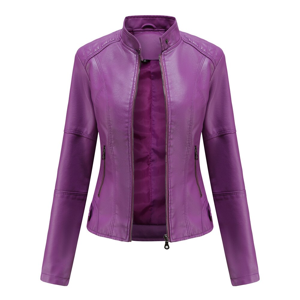 Street Wave Isabella Womens PU Leather Jacket Mandarin Collar Everyday Luxury