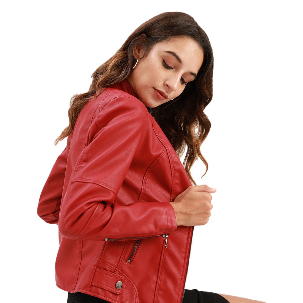 Street Wave Isabella Womens PU Leather Jacket Mandarin Collar Everyday Luxury