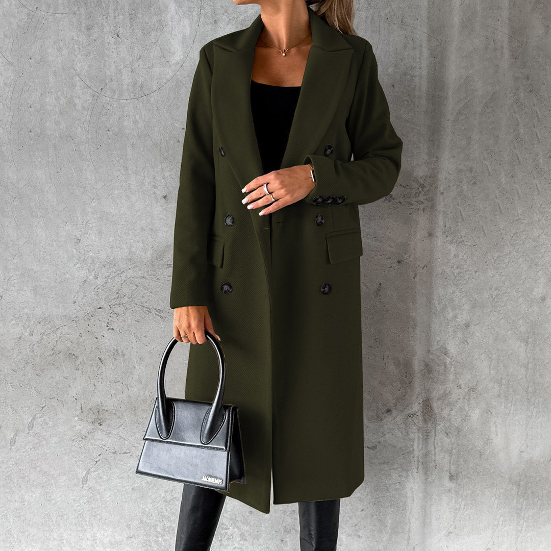 Street-wave Pink Long Coat For Women With Double Button Closure And Practical Pockets For All Day Style