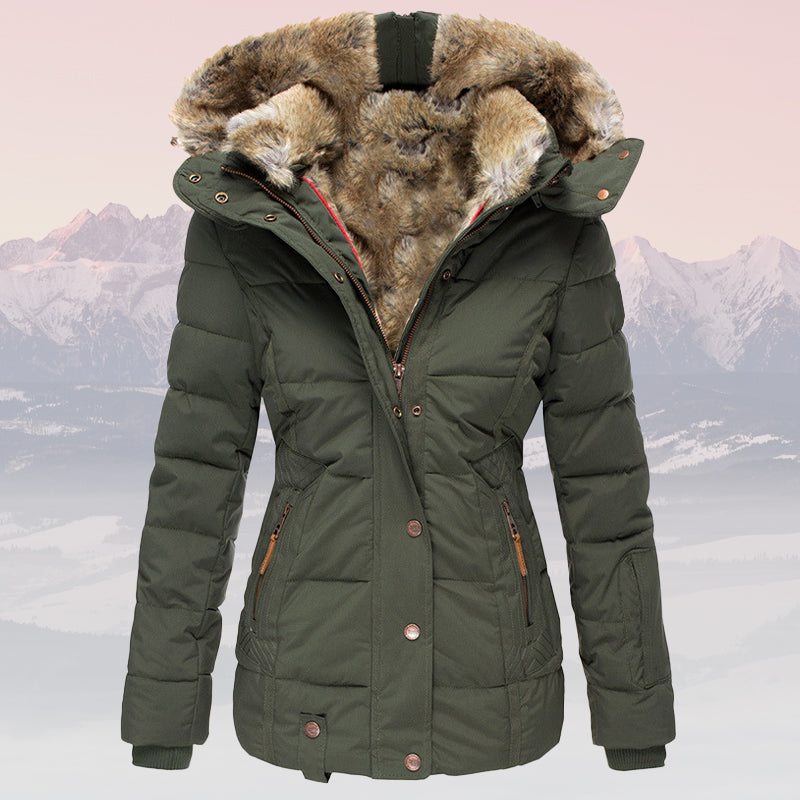 Street-wave Valentina Women Warm Down Jacket With Faux Fur Hood Insulated Stylish Winter Outerwear