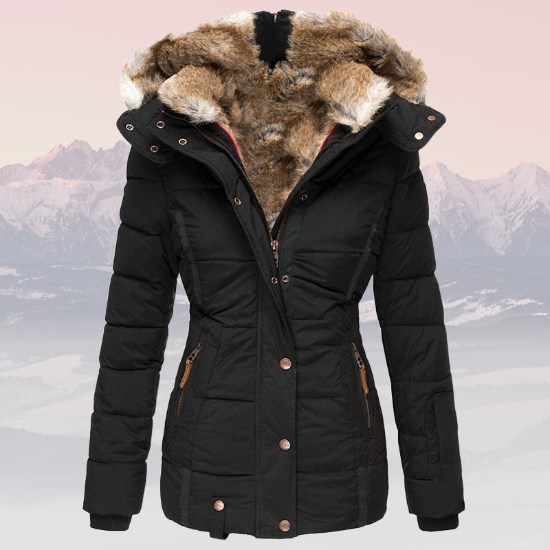 Street-wave Valentina Women Warm Down Jacket With Faux Fur Hood Insulated Stylish Winter Outerwear