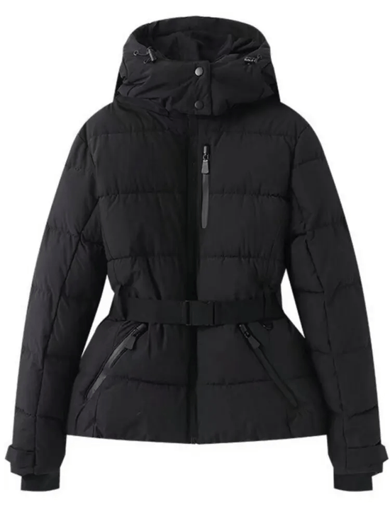 Street-Wave Women's Belted Down Jacket With Hood Waterproof Insulated Puffer Coat