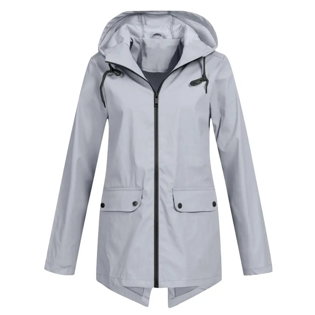 Street-Wave Waterproof Long Jacket For Women Rain Shield