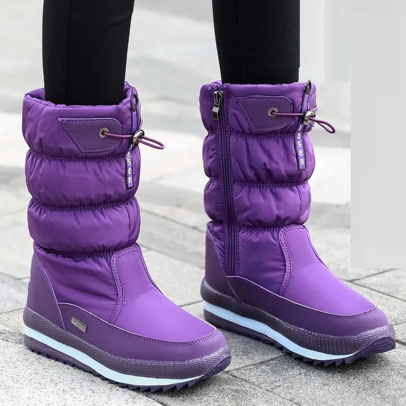 Waterproof Mid Calf Boots Women Street Wave Cozy Warmth