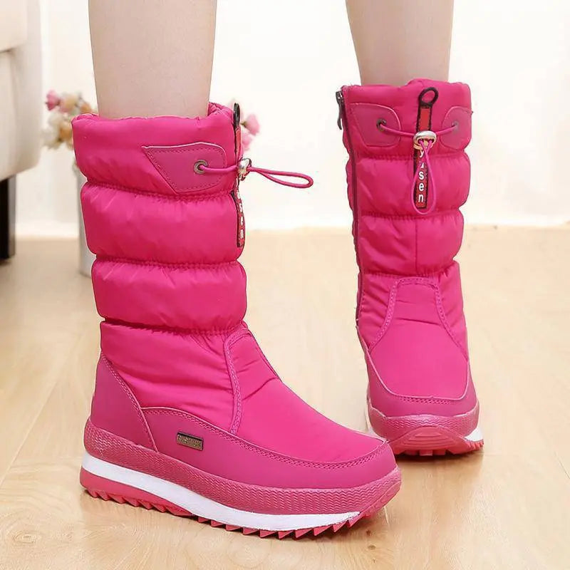 Waterproof Mid Calf Boots Women Street Wave Cozy Warmth