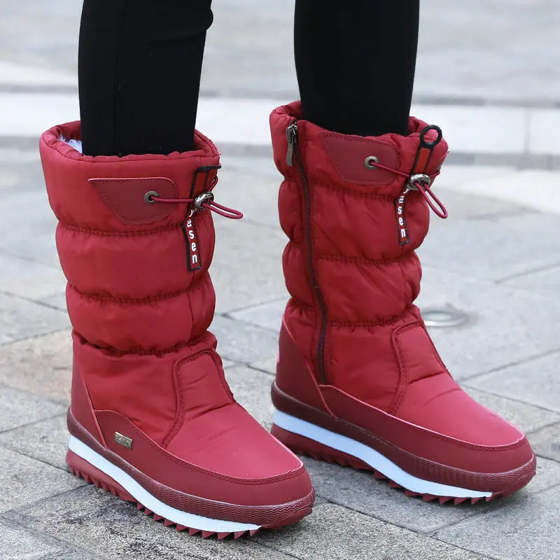 Waterproof Mid Calf Boots Women Street Wave Cozy Warmth