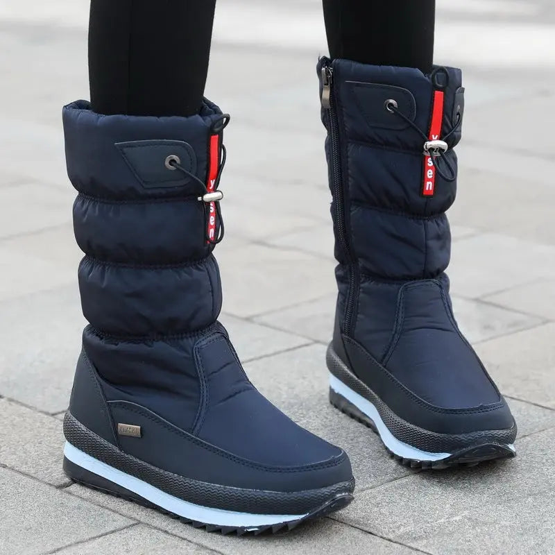 Waterproof Mid Calf Boots Women Street Wave Cozy Warmth