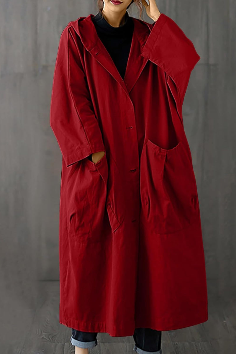 Street-Wave Oversize Wind Jacket Burgundy Red Water-Resistant Coat For Women Urban Style
