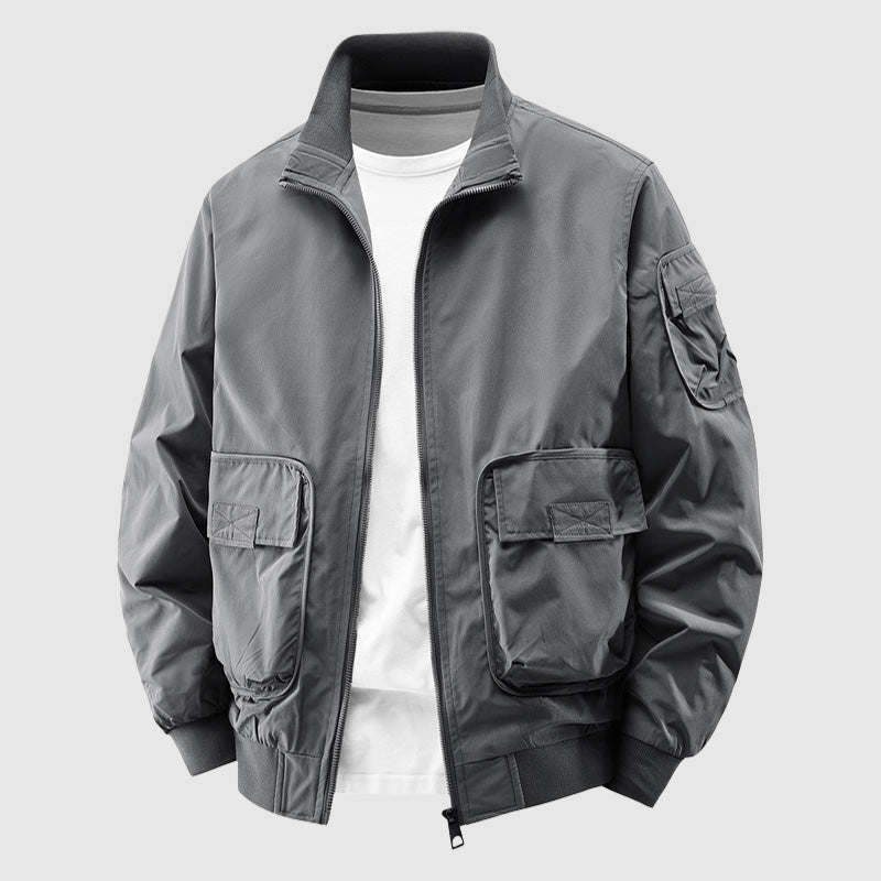Waterproof Wear-Resistant Men's Outdoor Jacket with Stand-Up Collar and Handy Front Pockets for All Weather