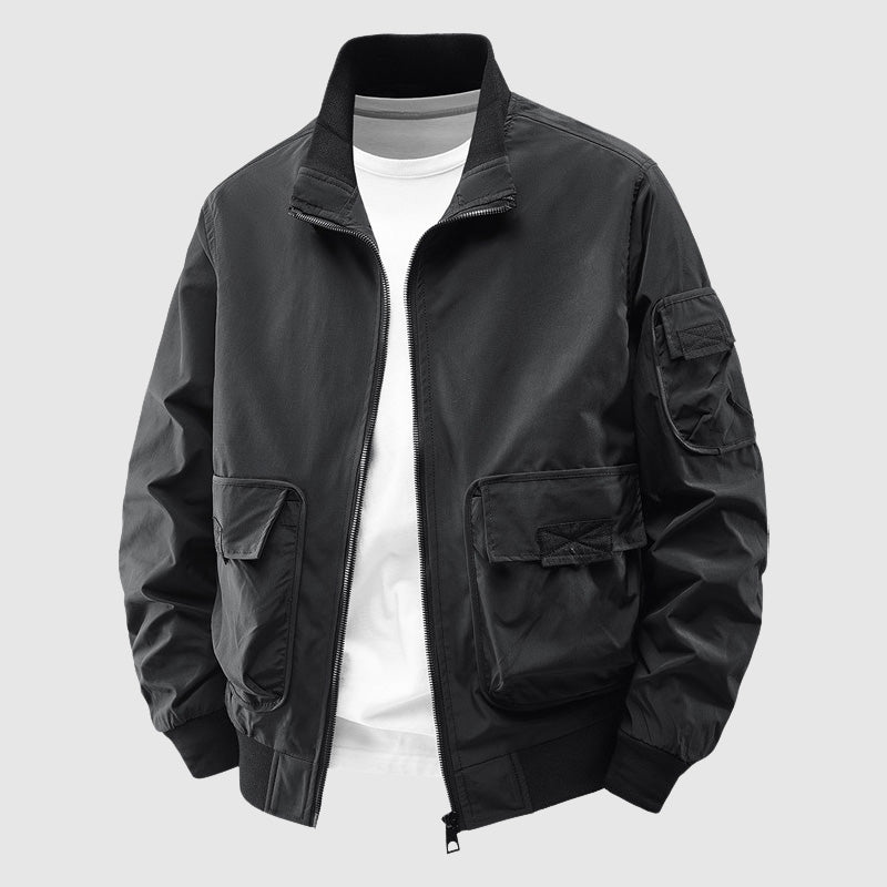 Waterproof Wear-Resistant Men's Outdoor Jacket with Stand-Up Collar and Handy Front Pockets for All Weather