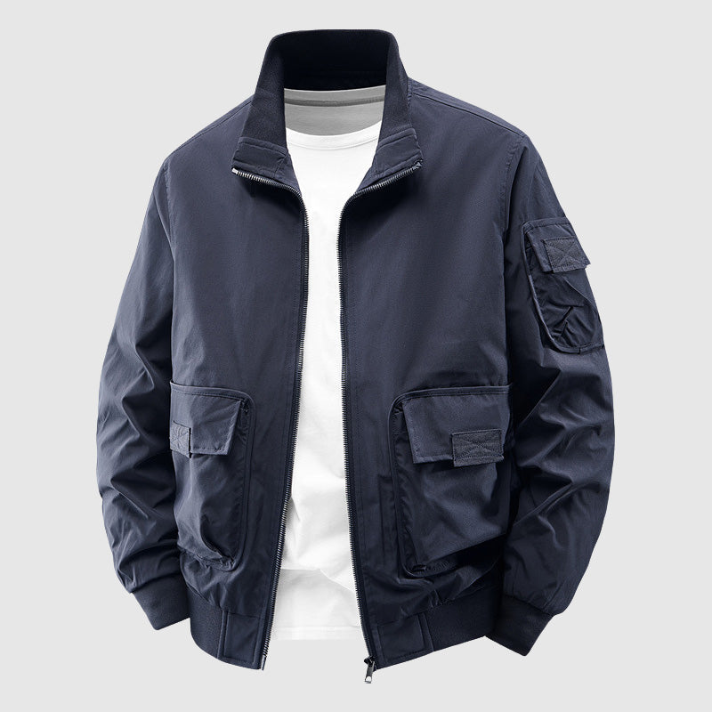 Waterproof Wear-Resistant Men's Outdoor Jacket with Stand-Up Collar and Handy Front Pockets for All Weather