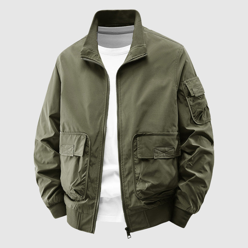 Waterproof Wear-Resistant Men's Outdoor Jacket with Stand-Up Collar and Handy Front Pockets for All Weather