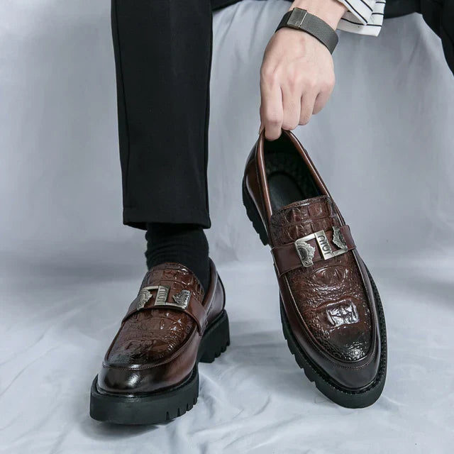 ModaLux Mens Leather Loafers With Chunky Platform Sole White Party And Business Footwear