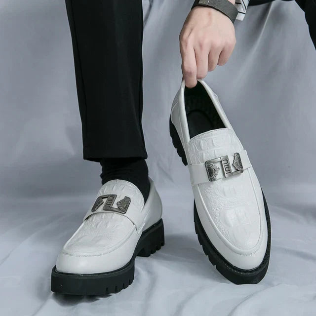 ModaLux Mens Leather Loafers With Chunky Platform Sole White Party And Business Footwear