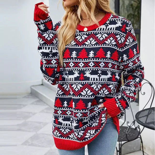 Street-wave Cozy Nordic Knit Sweater With Wide Hem For Women - Warm Casual Pullover