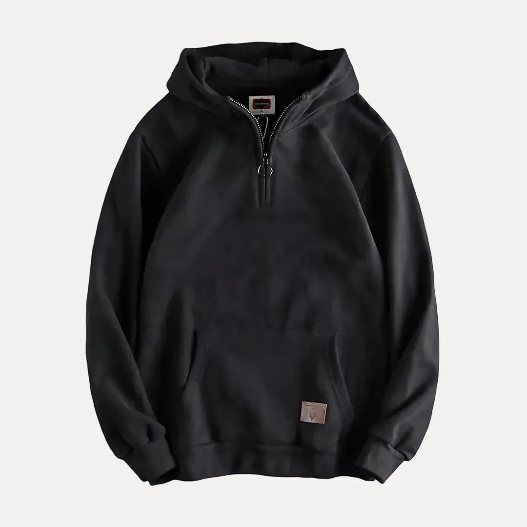 Street-Wave Jack Fleece Half Zip Hoodie For Men Relaxed Fit Hooded Sweatshirt With Kangaroo Pocket