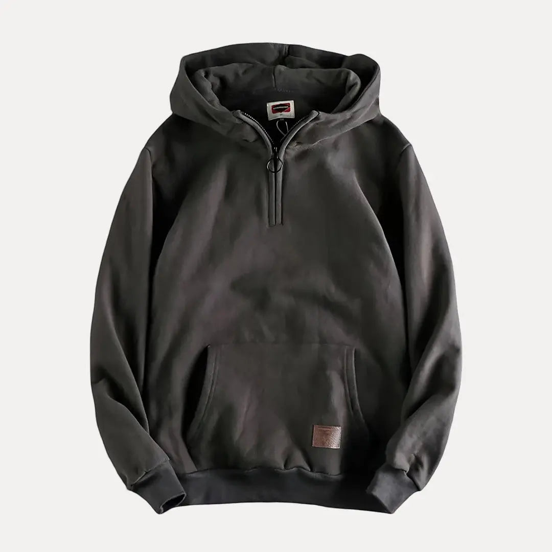 Street-Wave Jack Fleece Half Zip Hoodie For Men Relaxed Fit Hooded Sweatshirt With Kangaroo Pocket