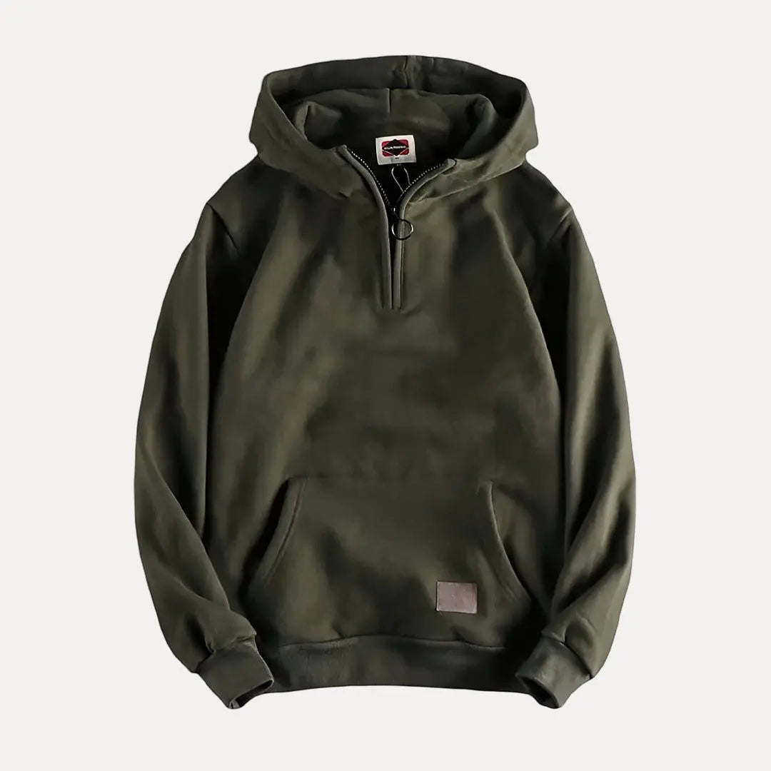 Street-Wave Jack Fleece Half Zip Hoodie For Men Relaxed Fit Hooded Sweatshirt With Kangaroo Pocket