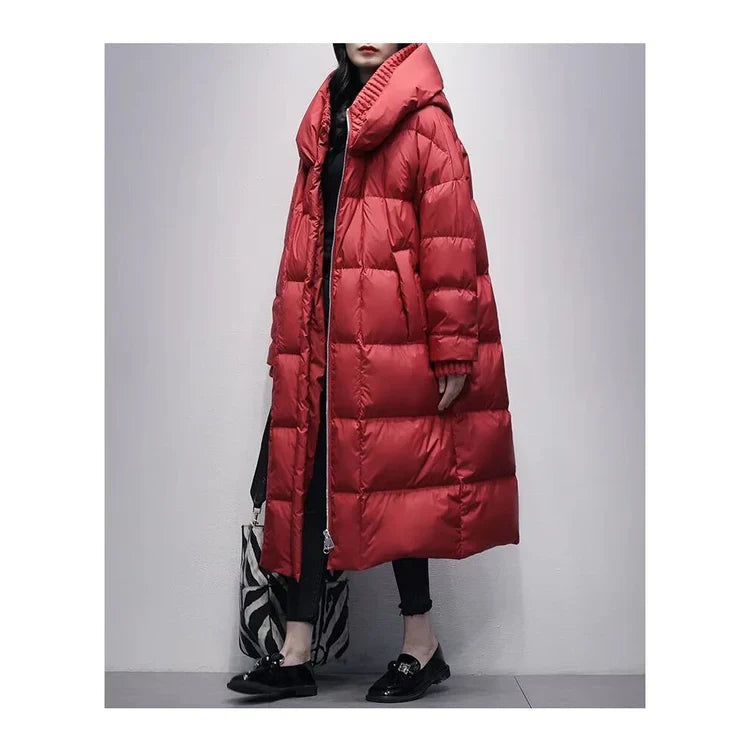 Street-Wave Long Winter Puffer Coat For Women Warm Down Filled Fashionable Comfort