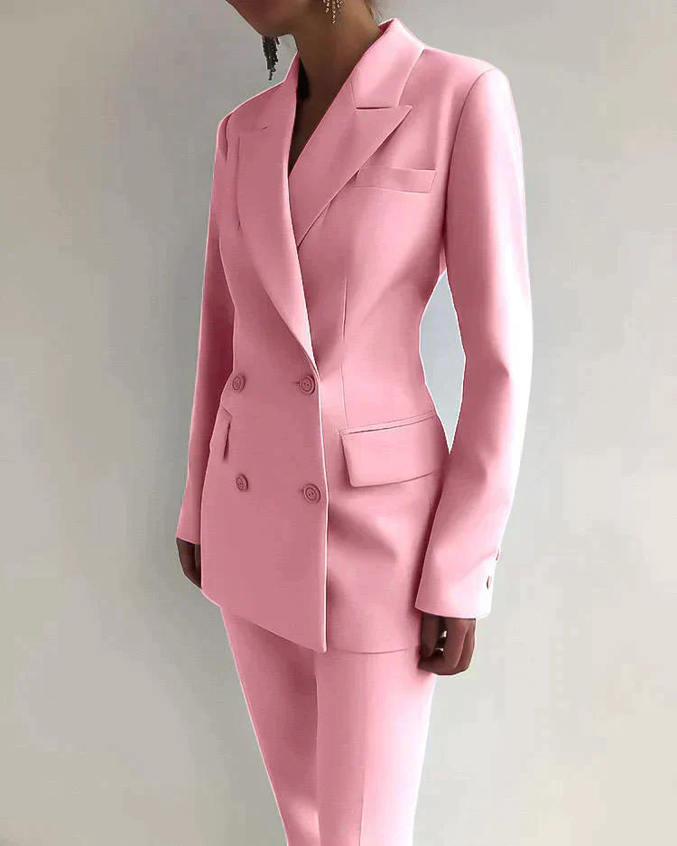 Street-Wave Women's Double Breasted Blazer And Trouser Suit Timeless Tailored