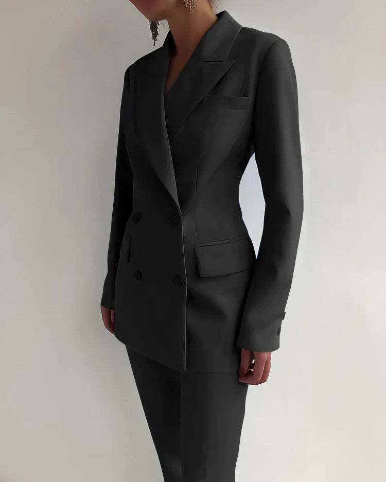 Street-Wave Women's Double Breasted Blazer And Trouser Suit Timeless Tailored