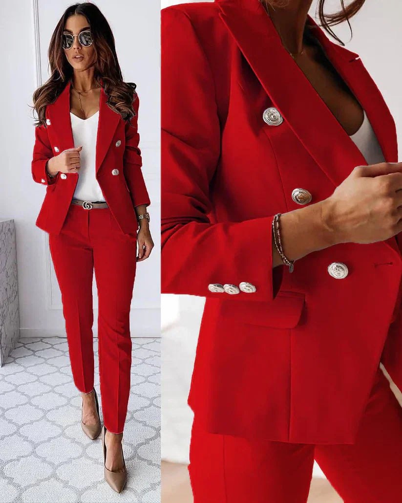 Street-wave Double Breasted Blazer Set for Women Tailored Professional Suit for Office and Meetings