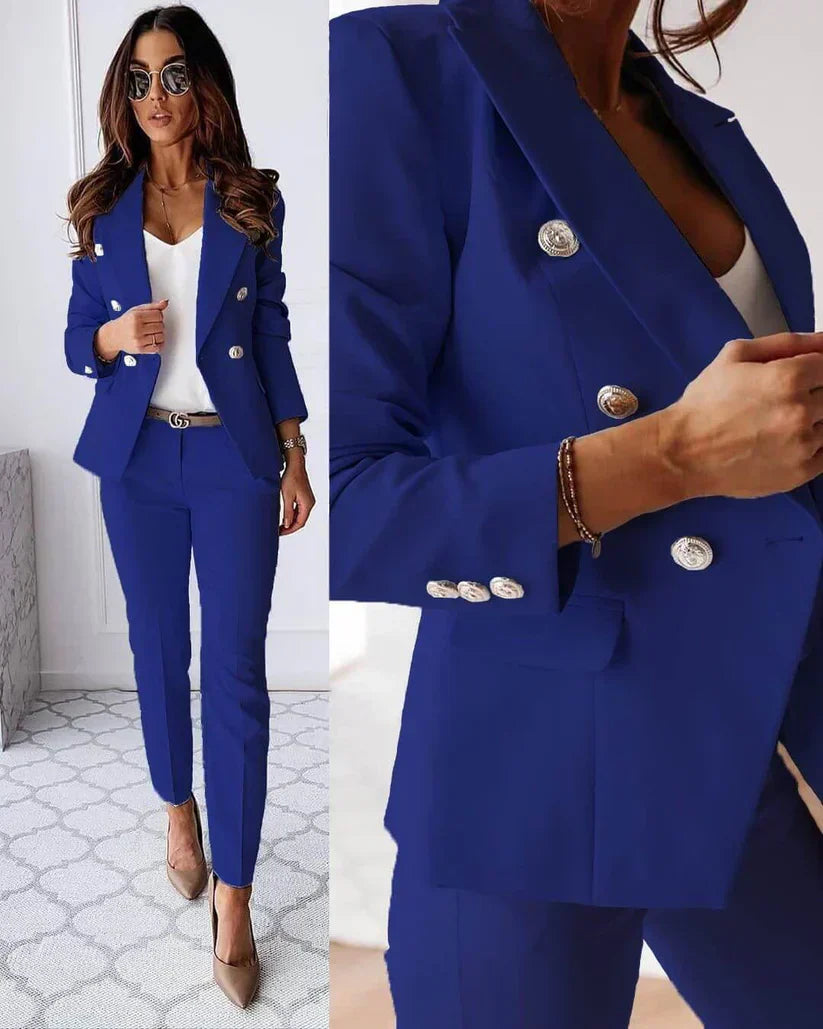 Street-wave Double Breasted Blazer Set for Women Tailored Professional Suit for Office and Meetings