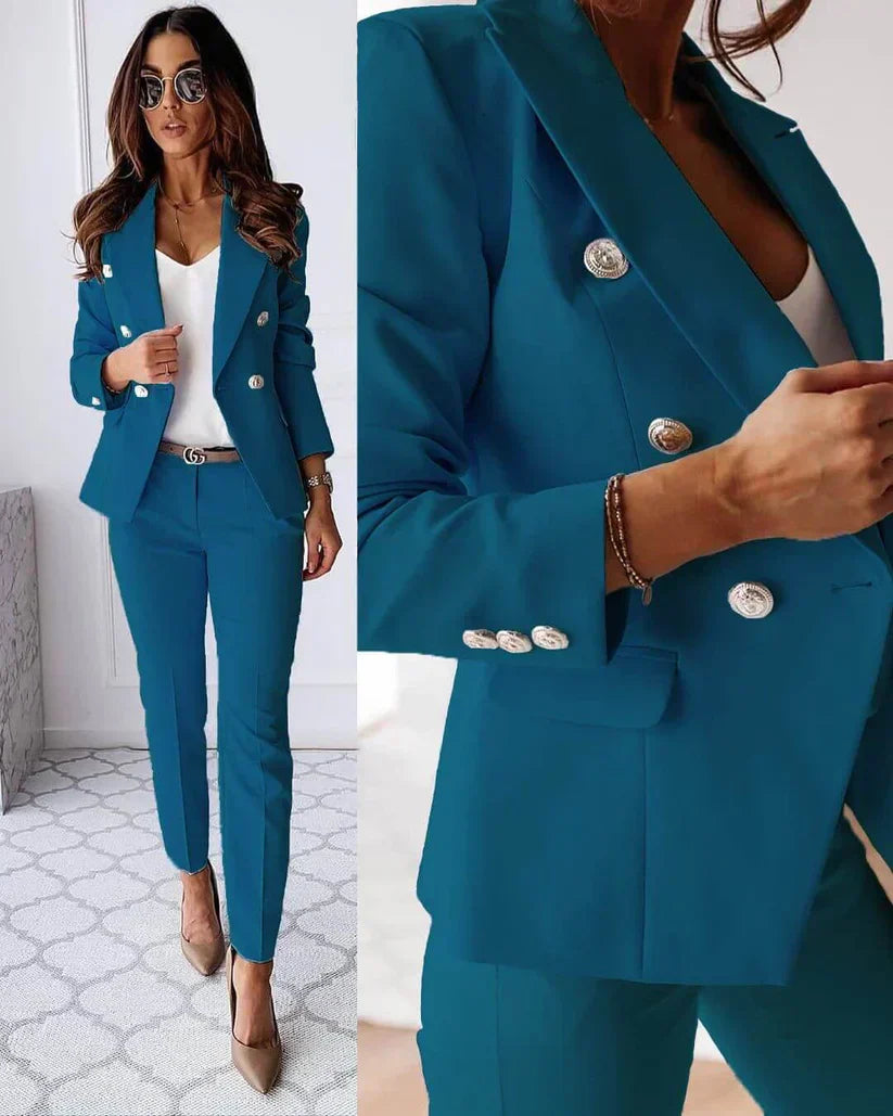 Street-wave Double Breasted Blazer Set for Women Tailored Professional Suit for Office and Meetings