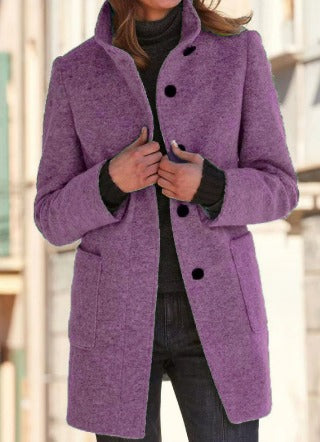 Street-Wave Wool Coat For Women Button-Front Timeless Warmth Elegant Everyday Outerwear