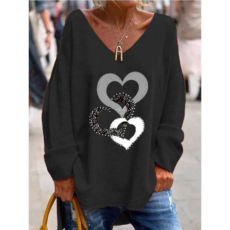 Street-wave Cozy Oversized Pullover With Heart Graphic For Women Everyday Streetwear Essential