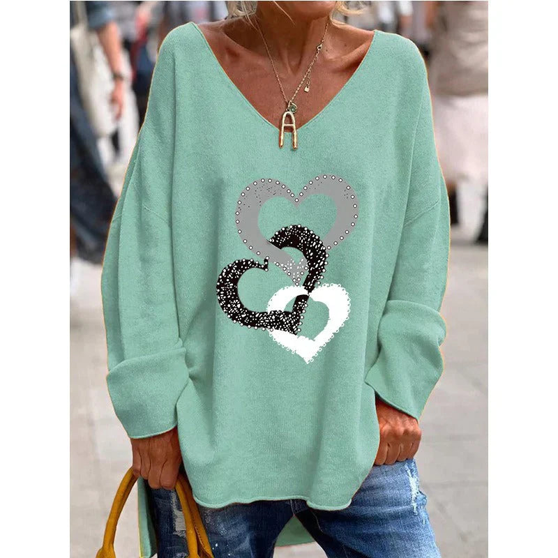 Street-wave Cozy Oversized Pullover With Heart Graphic For Women Everyday Streetwear Essential