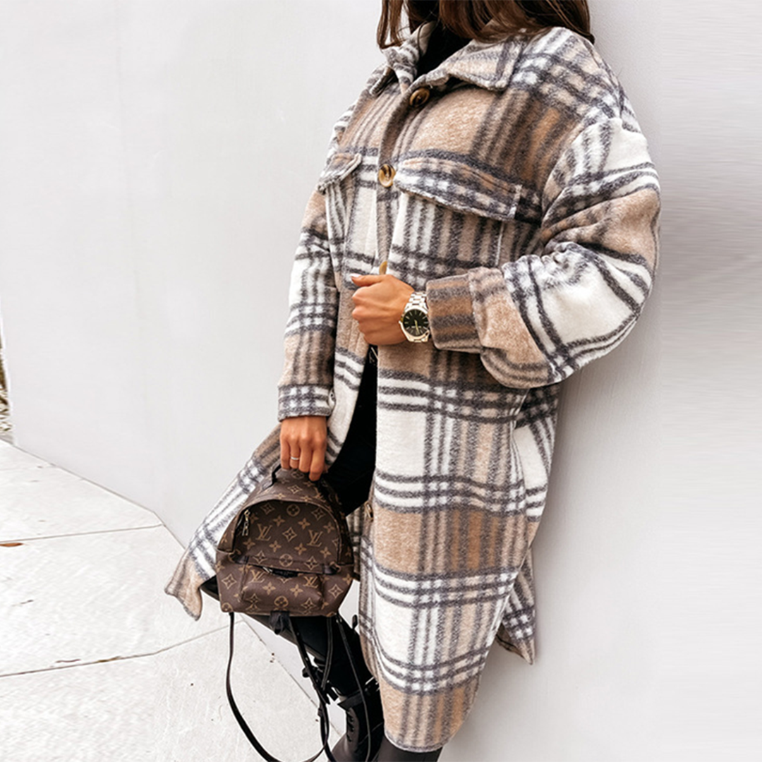 Streetwave Oversized Long Wool Coat For Women Plaid Wool Blend With Front Buttons Cozy And Chic