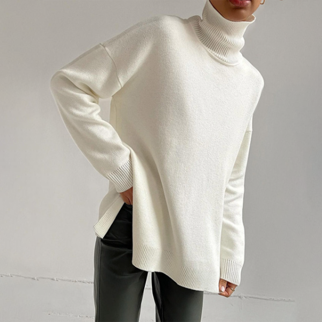 Street-Wave Turtleneck Sweater For Women Warm Cozy Soft Knit Long Sleeve Modern High Collar