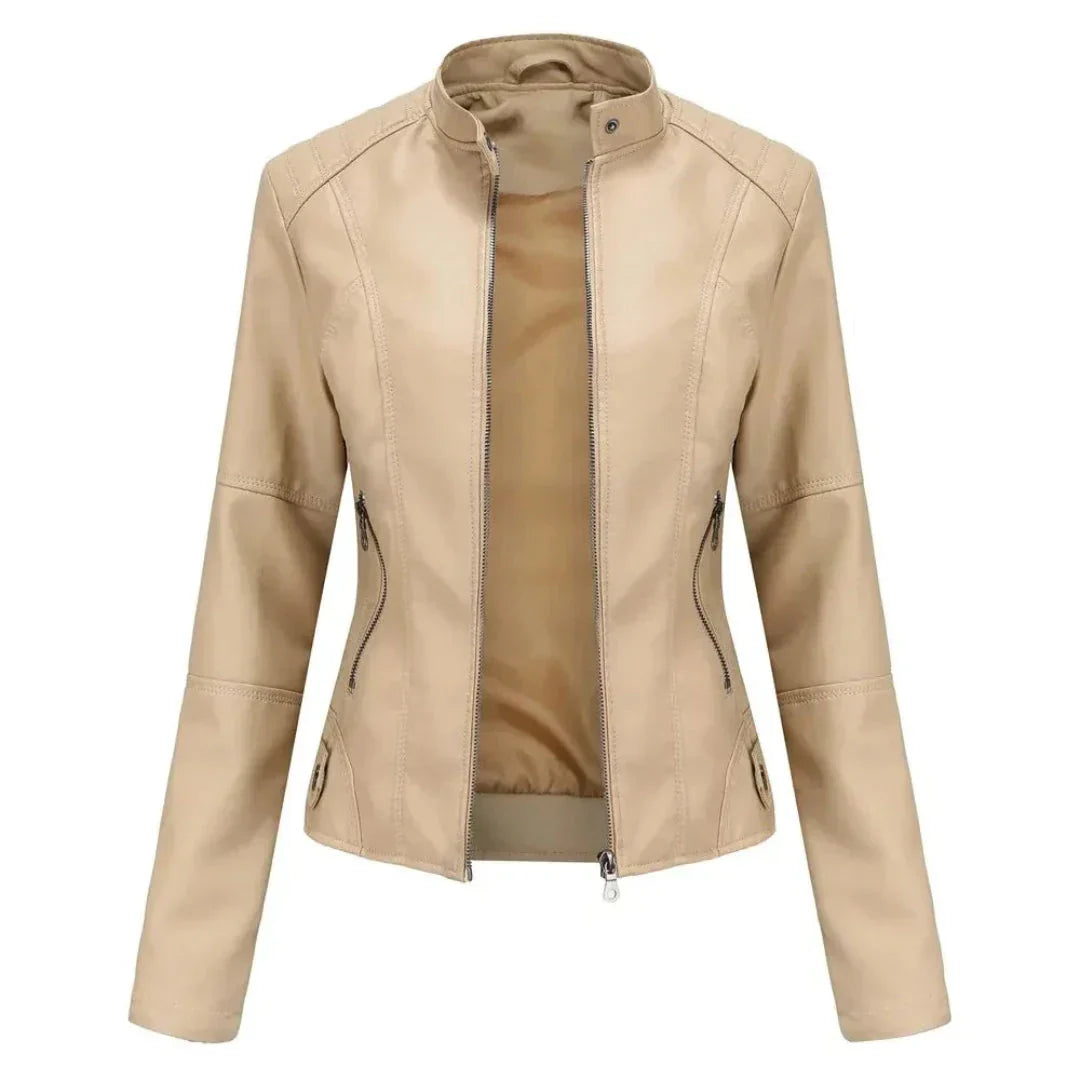Waylynn Faux Leather Mandarin Collar Jacket Layered Unisex