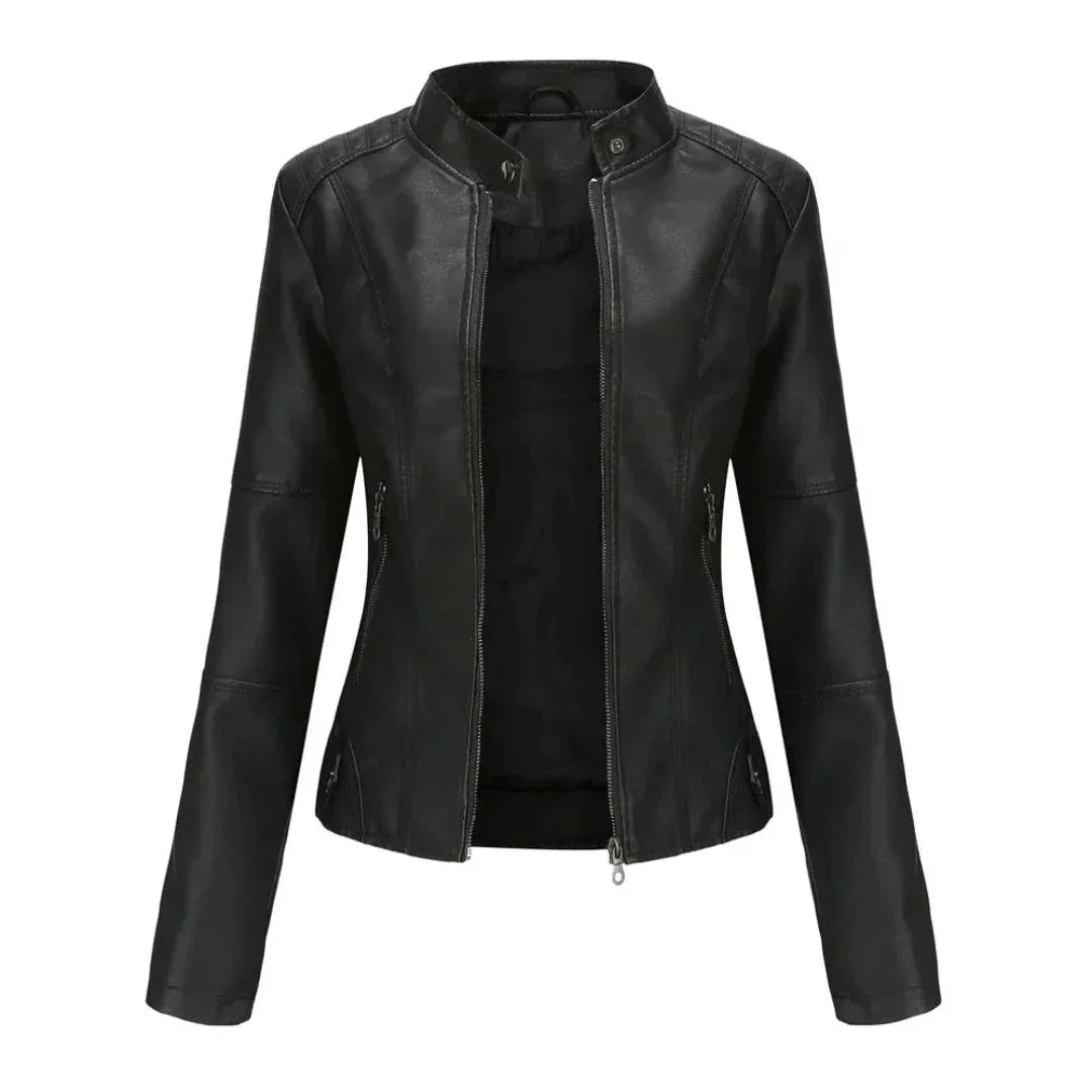 Waylynn Faux Leather Mandarin Collar Jacket Layered Unisex