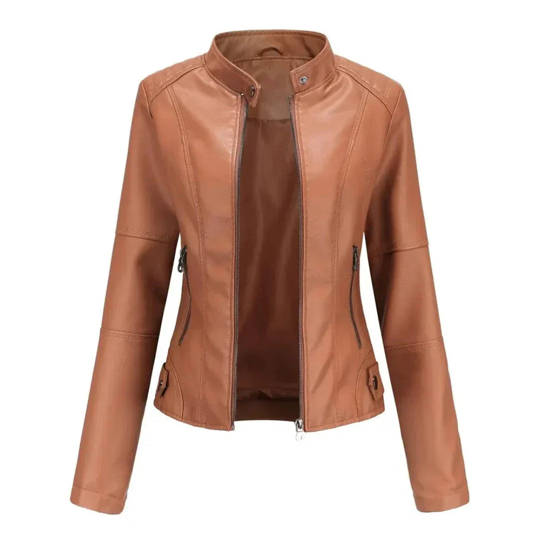Waylynn Faux Leather Mandarin Collar Jacket Layered Unisex