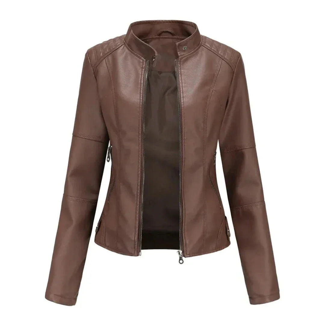 Waylynn Faux Leather Mandarin Collar Jacket Layered Unisex