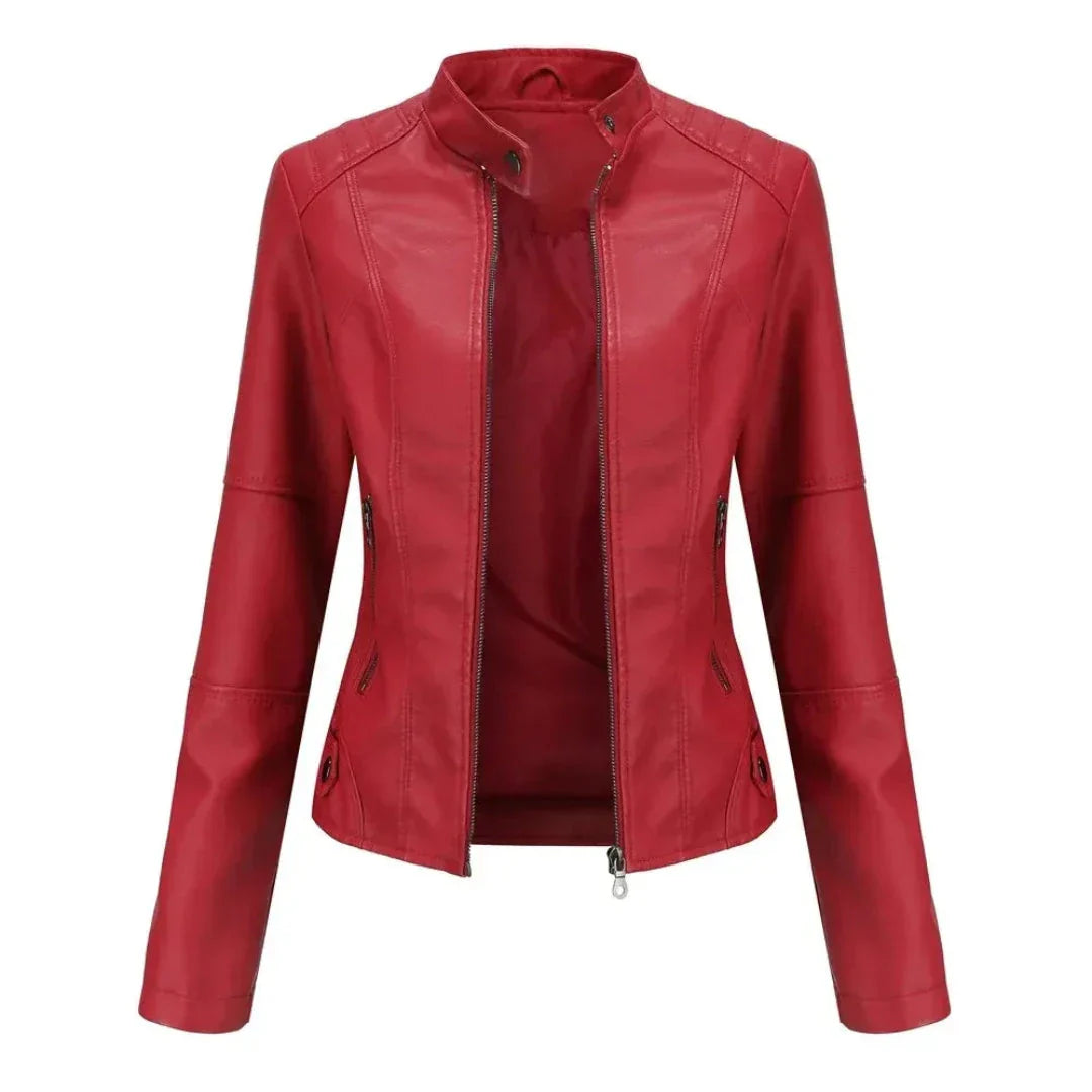 Waylynn Faux Leather Mandarin Collar Jacket Layered Unisex