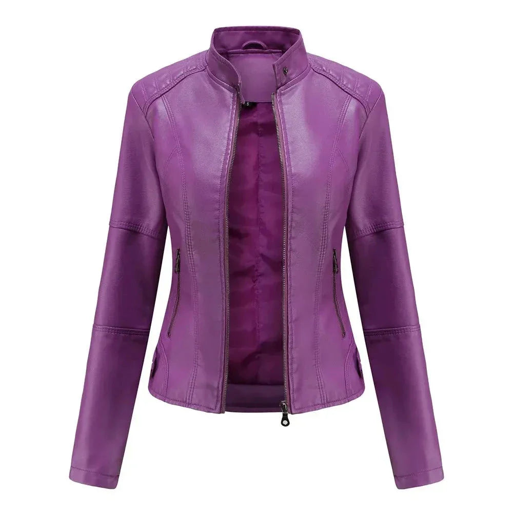 Waylynn Faux Leather Mandarin Collar Jacket Layered Unisex