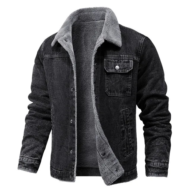 Street-wave PolarGuard Denim Jacket With Warm Fleece Lining For Unisex Outdoor Comfort