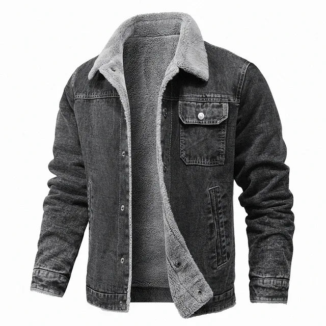 Street-wave PolarGuard Denim Jacket With Warm Fleece Lining For Unisex Outdoor Comfort