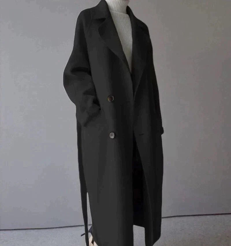 Street Wave Wool Blend Long Coat Oversized Fit Double Breasted For Women Timeless Design