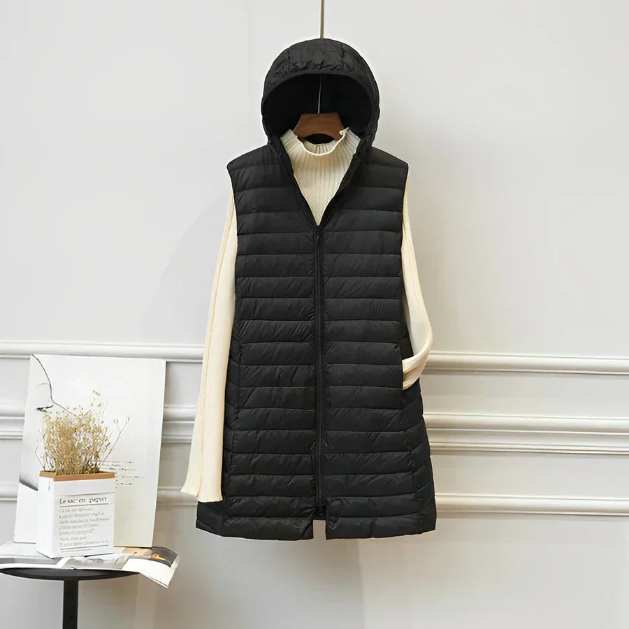 Street-Wave Sleeveless Long Quilted Coat For Women Elegant Cozy Puffer Outerwear For Chic Layering