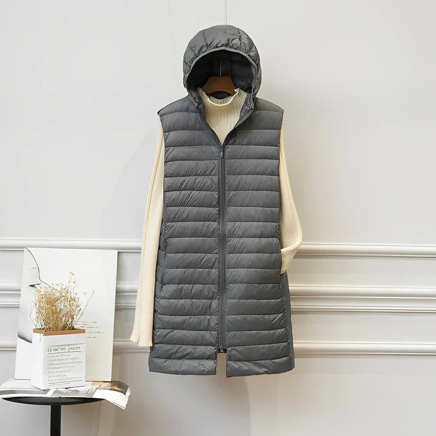Street-wave Sleeveless Long Coat For Women Modern Padded Elegance Layerable Outerwear
