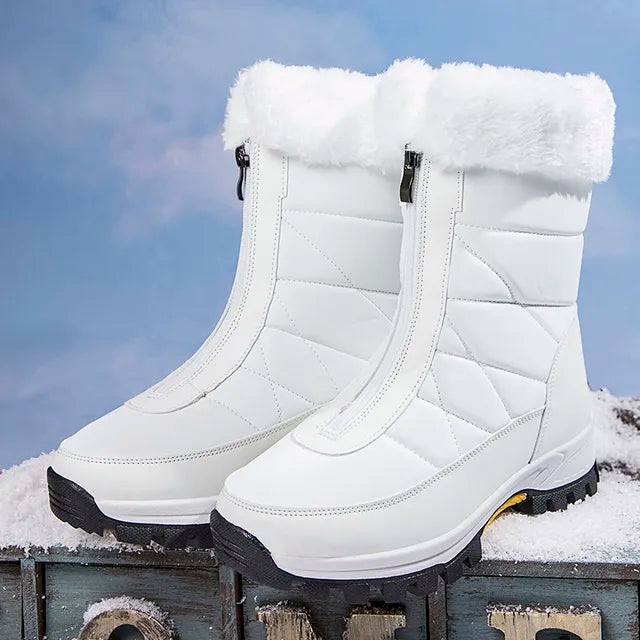 Street-wave Quilted Zip Boots For Women With Non Slip Sole And Warm Fur Lining In Winter Weather