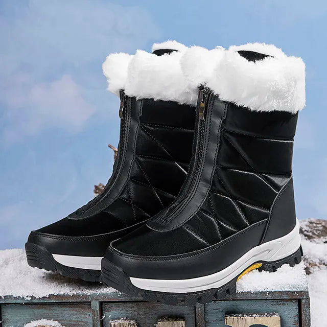 Street-wave Quilted Zip Boots For Women With Non Slip Sole And Warm Fur Lining In Winter Weather