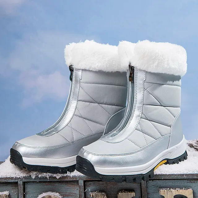 Street-wave Quilted Zip Boots For Women With Non Slip Sole And Warm Fur Lining In Winter Weather