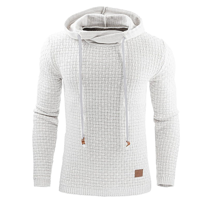 Street-Wave Winter Waffle Knit Hoodie for Men with Drawstrings and Cozy Structured Fit
