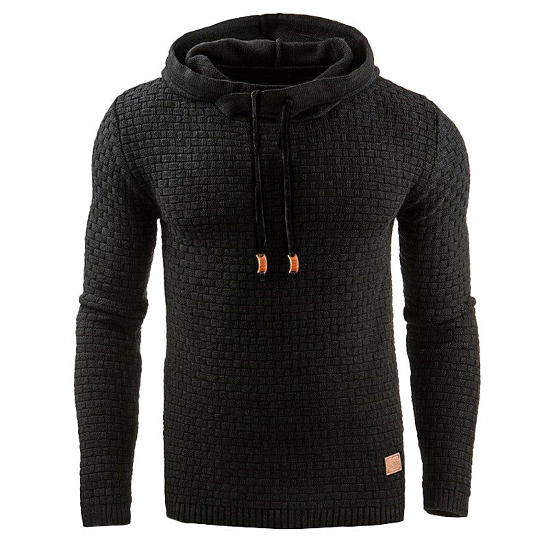 Street-Wave Winter Waffle Knit Hoodie for Men with Drawstrings and Cozy Structured Fit